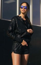 ZYIA Active Black Leopard Print Bomber Running Gym Shorts Photo 0