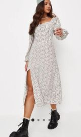 Missguided long sleeve midi dress with ruched bust in cream floral size S (us 4) Photo 0