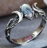 Moonstone Silver plated Ring Goddess Vintage gothic Grunge boho Witch Size 9 Photo 0