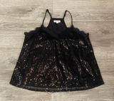 Andree by Unit Black Sequin Top Size Small Sequined Lace Blouse Tank Photo 0
