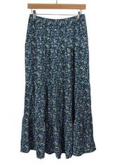 VERO MODA  Maxi Skirt Blue Floral Broomstick Boho Tiered A-line Elastic Size M Photo 0