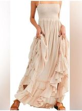 R. VIVIMOS | Summer Cotton Sexy Backless Long Dress Beige Nude Cream | Large Photo 0