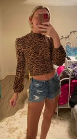 Wild Fable Mock Neck Zebra Crop Top Photo 0