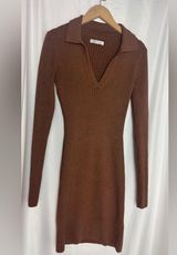 Hollister Brown Ribbed Knit Dress long sleeve collar Small Photo 0