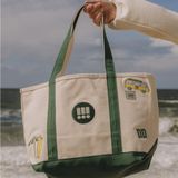 Daily Drills Canvas Beach Tote Bag with Patches NWT Green Photo 0