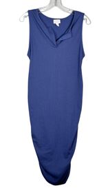 Isabel Maternity Periwinkle Blue Sleeveless Ribbed Stretch Knit Ruched Dress M Photo 0