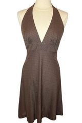 J.CREW Brown A-Line Halter Midi Dress w/ Textured Swiss Dots Photo 0