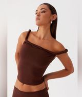 PEPERMAYO Safiya Elegant Brown Off-Shoulder Women's Top🤍 Photo 0