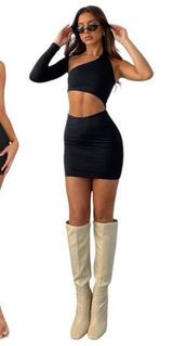 White Fox Boutique one shoulder long sleeve mini wrap around bodycon dress Photo 0