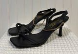 Nanette Lapore Black Strappy Heels Gold Chain 7.5 sandals square toe Photo 0