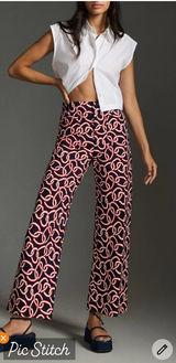 Anthropologie Maeve The Colette Ponte Wide Leg Pants Red Navy Photo 0