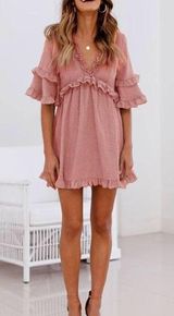 Orsle Daily V Neck Ruffle Design Mini Dres Photo 0