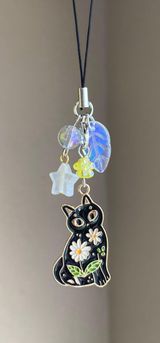 black cat boho cute funky phone charm/bag accessory/car display/strap🐈‍⬛ Photo 0