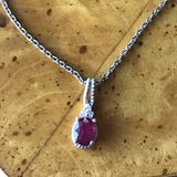 Genuine Ruby Sterling Silver Stainless Steel Pendant Necklace Photo 0