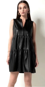 TART woman’s black vegan faux leather tiered mini dress‎ NWOT SMALL Photo 0
