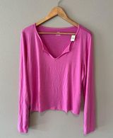 AERIE V Neck Lounge Super Soft Long Sleeve T-shirt Pink Size Large NWT Photo 0