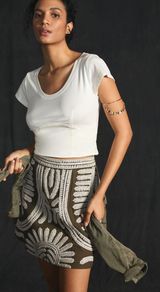 NWT  Corset-Waist Cropped Short-Sleeve Tee - Ivory - M Photo 0