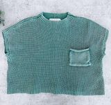 Leela and Lavender Green Ribbed Short Sleeve Cropped Pocket Sweater Size S/M Photo 0