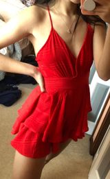 Pink Lily Red Ruffle Romper Photo 0