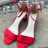 Ak Anne Klein Iflex Red Suede Heels Like New Photo 0