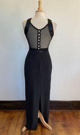 Rhapsody Vintage 90’s Black Button Back Sheer Accent Full Length Sleeveless Prom Dress Photo 0