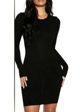 Naked Wardrobe Black Ribbed Long Sleeve Dress with Zip - L Photo 0