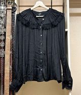 Anthropologie Current Air Women top medium black satin lace coquette witchy Elphaba Victorian Photo 0