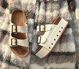 Bamboo White Double Strap Platform Sandals Photo 0