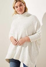 Loft | White Flecked Turtleneck Poncho Sweater Photo 0