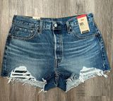 Women’s Levi’s 501 High-Rise Dark Wash Original Cut Off Denim Mini Shorts Photo 0