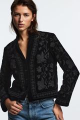 ZARA Black Velvet Embroidered Kimono Jacket Photo 0