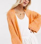 Free People Orange Hometown Cardigan Chunky Knit Sweater Oversized Boho Size S Photo 0