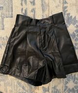 ASOS Black Leather Crocodile Pleated Shorts  Photo 0