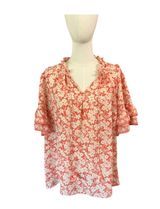 Max Studio Coral Floral Blouse 1X Ruffle Sleeve Boho Top 100% Polyester EUC Photo 0