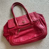 Tory Burch Edye Satchel Purse Shoulder Bag Red Leather Gold Classic Pebbled Photo 0