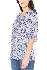 Well Worn  Womens size XXL Ditzy Floral V-Neck Ruffle 3/4 Sleeve Blouse Top Blue Photo 0