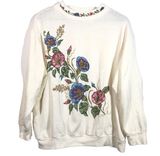 Blair Retro White Sweatshirt Morning Glories  Vintage Graphic Print Floral Large Photo 0