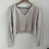 BP Nordstrom Waffle Thermal Knit V Neck Cropped Long Sleeve Top Oatmeal Medium Photo 0