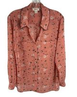 Style & Co Women's M Pink Floral Long Sleeve Blouse Beaded Accents Photo 0