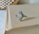 Starburst Marquise and Baguette Vintage Diamond Ring “Daphnis” Silver Promise Engagement Jewelry Photo 0
