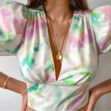 Puff Sleeve Tie Dye Crop Top Photo 0