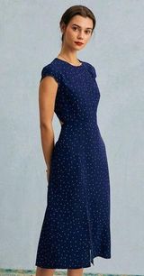 RIHOAS The Navy Round Neck Polka Dot Cutout Midi Dress 74 Blue Photo 0