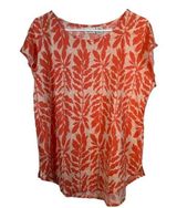 Rachel Zoe Orange Leaves Boxy 100% Linen Blouse Size XL EUC #VEG-2836 Photo 0