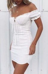 O.VIANCA White Milkmaid Smocked Off Shoulder Stripe Print Bodycon Mini Dress M Photo 0