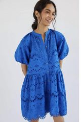 Anthropologie Tallulah Eyelet Lace Mini Dress Puff Sleeves Button Front Size XS Photo 0