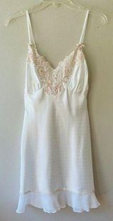 Linea Donatella Sz M Satin Babydoll Shiny Lace Night Gown V Neck Straps Photo 0