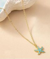 Gold and Blue Starfish Pendant Necklace Photo 0