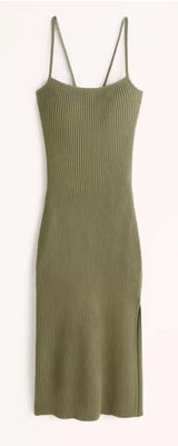 NWT Abercrombie & Fitch Medium Green Ribbed Knit Strappy Back Dress Photo 0