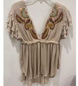 Free People Fiesta Nueva Tunic Top Beige Embroidered Boho Blouse S Photo 0