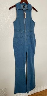 Cider Denim Collar Flare Leg Jumpsuit Photo 0
